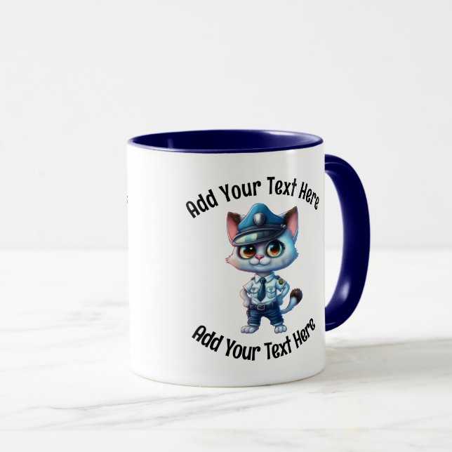 Caneca Adicione Seu Texto De Policial Da Polícia De Gato (Frente Esquerda)