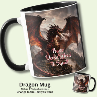 Caneca Adicione Seu Texto - Dragão de Fogo com Asa Vermel