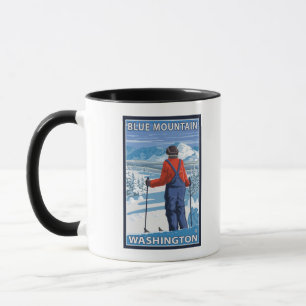 Caneca Admiração do esquiador - montanha azul, Washingt