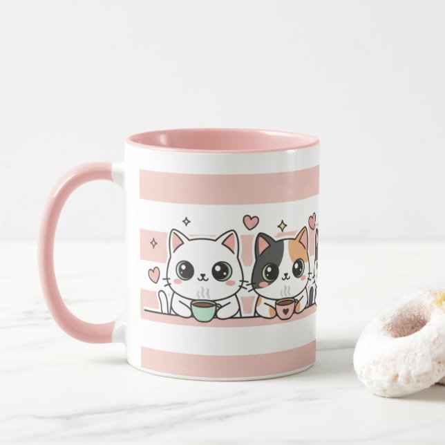 Caneca Adorable Cartoon Cat Coffee Lovers Cup (Com Donut)