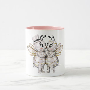Caneca Adorável Casal de Abelhas no Casamento