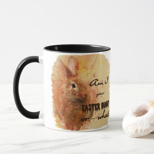 Caneca Adorável Coelhinho de Páscoa Watercolor (Com Donut)