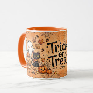 Caneca Adorável Fantasma de Halloween Gato Preto Abóbora