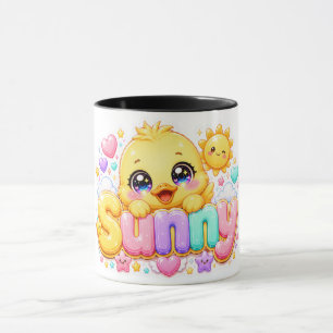 Caneca Adorável Kawaii Franguinho Ensolarado Nome Pastel 