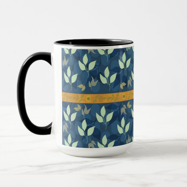 Caneca Adorável padrão verde e azul de folha (Esquerda)