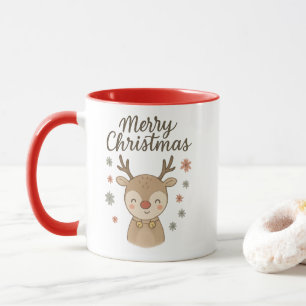 Caneca Adorável Rudolph de Natal Desenhado à Mão