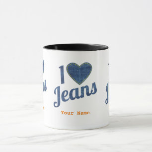 Caneca Adoro Jeans vintage Fashion Design com Seam Hear