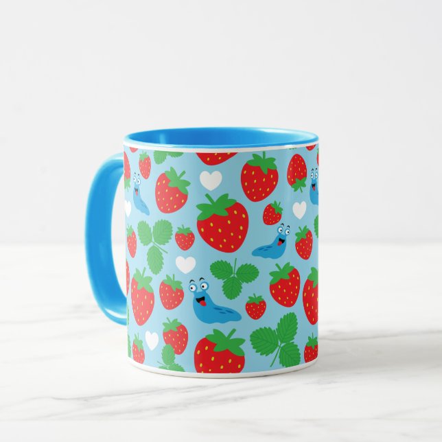 Caneca Adoro Morangos Sem Costura Padrão (Frente Esquerda)