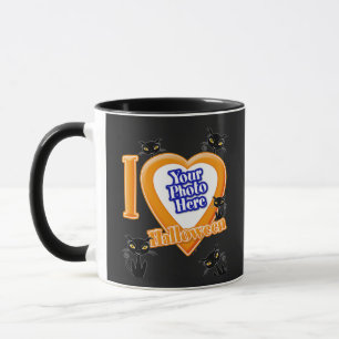 Caneca Adoro O Dia das Bruxas Com Sua Foto Com Gatos Pret