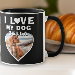 Caneca Adoro o meu nome de cão fotográfico cardíaco negro