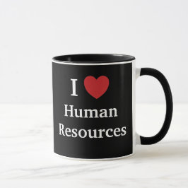 Caneca Adoro Recursos Humanos que me amam, preto e vermel