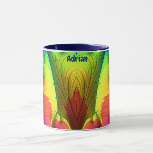 Caneca ADRIAN ~ 3D Fractal ~ Rosa, Amarelo Vermelho e Azu