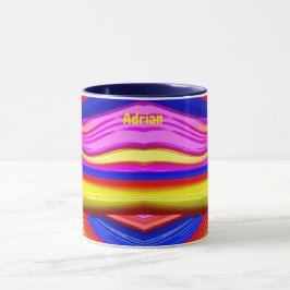 Caneca ADRIAN ~ Zany 3D Fractal ~ Rosa, Amarelo e Azul