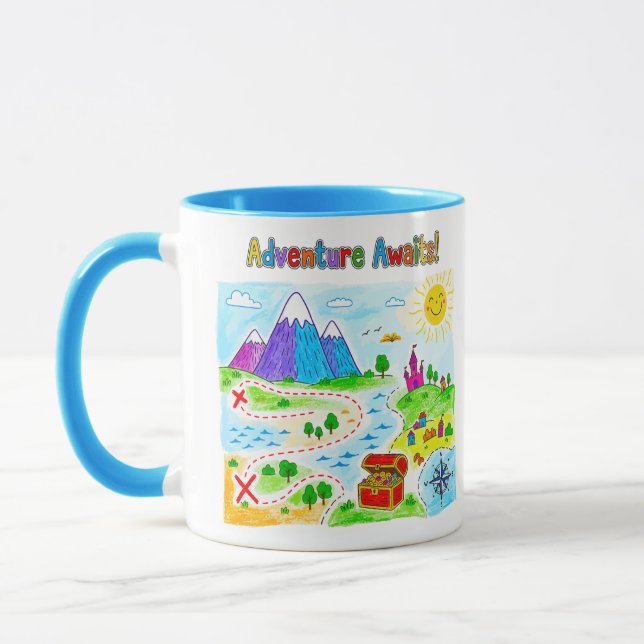 Caneca Adventure Awaits Kids Treasure Map Design (Esquerda)