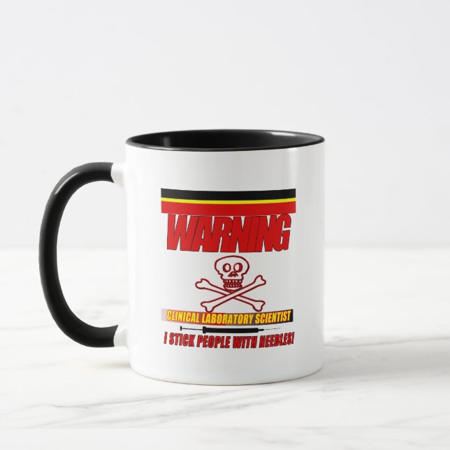 CANECA ADVERTÊNCIA DE CIENTISTA CLÍNICA LAB COM AGULHAS (Esquerda)