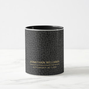 Caneca Advogado Faux Couro Nome Personalizado Preto