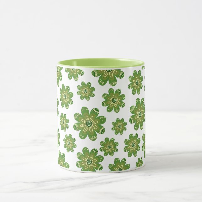 Caneca Aestética Bohemian Flower Geométrico Nome Verde (Centro)