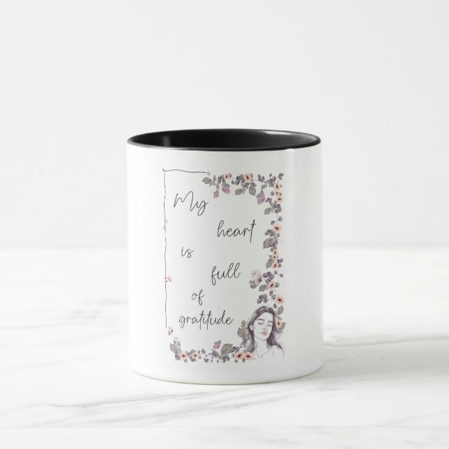 Caneca Afirmação de Gratidão. Mentalidade Positiva Floral (Centro)