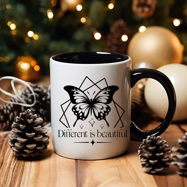Caneca Afirmação Positiva da Lua Negra e Branca (boho different is beautiful mug)