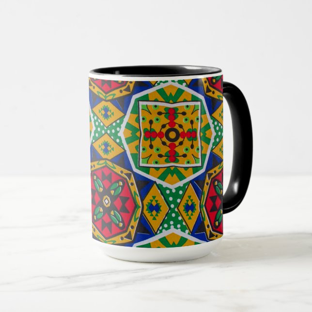 Caneca African Geometric Mosaic Ankole Style Textile Prin (Frente Esquerda)