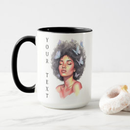 Caneca Afro Beauty with Butterflies – Watercolor Portrait