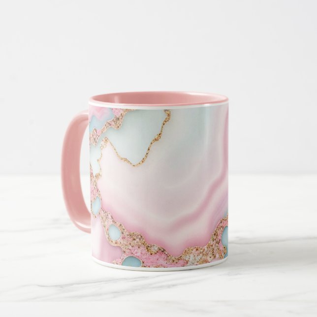 Caneca Agate Marble Modern Blue Coleção Dourada (Frente Esquerda)