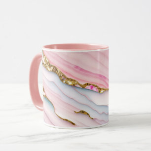 Caneca Agate Marble Trendy Blue Coleção Dourada Rosa
