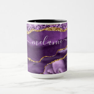 Caneca Agate Purple Dourado Glitter Name