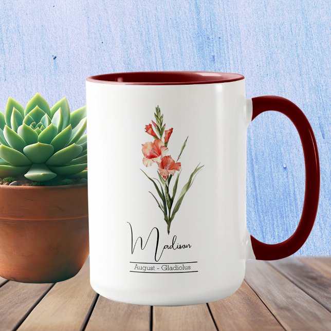 Caneca Agosto Gladiolus do Mês de Nascimento (Criador carregado)