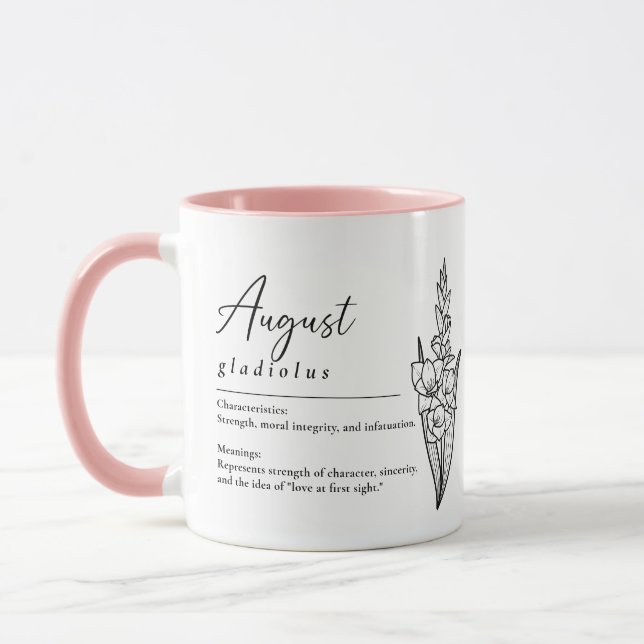 Caneca Agosto Mês do Nascimento Flor Gladiolus Minimalist (Esquerda)