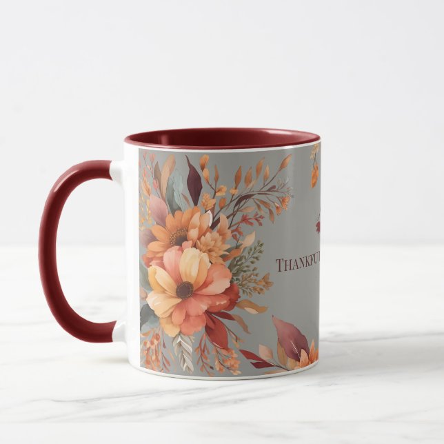 Caneca Agradecido abençoado FloralAçãoDeGraças (Esquerda)