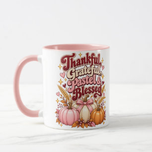 Caneca Agradecido Grato Pastel e Abençoado Dia de Ação de