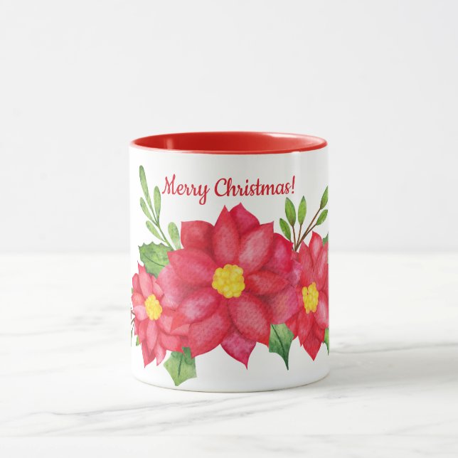 Caneca Água Cor Poinsettia Natal Café Mug (Centro)