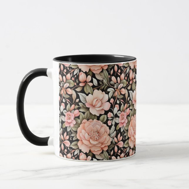 Caneca Água Floral de Pêssego Aquarela Folhagens (Esquerda)