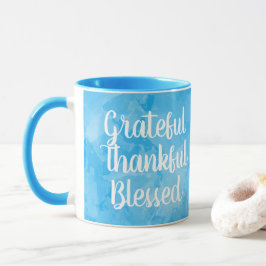 Caneca Aguarela azul abençoada grata grata