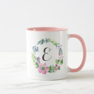 Caneca Aguarela de Boho floral & monograma da borboleta  