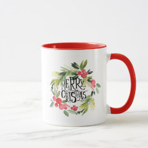 Caneca Aguarela do Natal - grinalda do azevinho do
