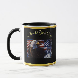 Caneca Águia americana uma estátua da liberdade uma