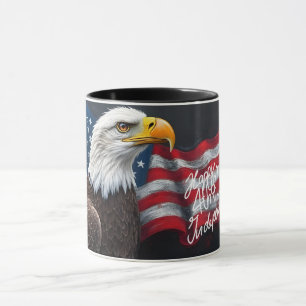Caneca Águia-careca com a Bandeira Americana Arte de 4 de