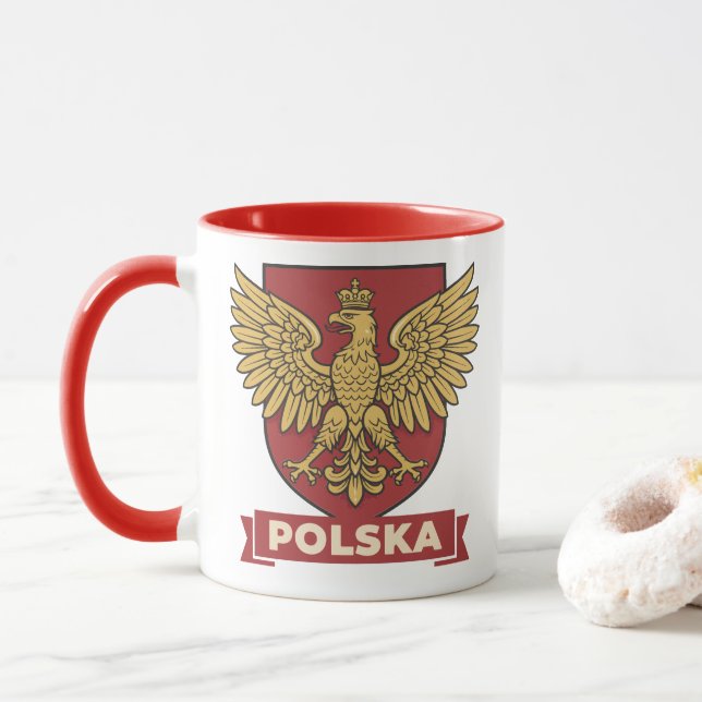 Caneca Águia Heráldica Dourada da Polônia (Com Donut)