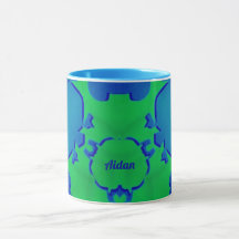 AIDAN ~ Zany 3D Fractal ~ Blue and Green Mug