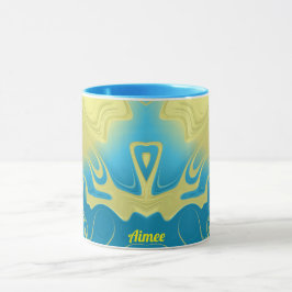 Caneca AIMEE ~ Zany 3D Fractal ~ Amarelo Azul 3D
