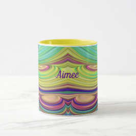 Caneca AIMEE ~ Zany 3D ~ Pink Green Indigo Yellow Mug