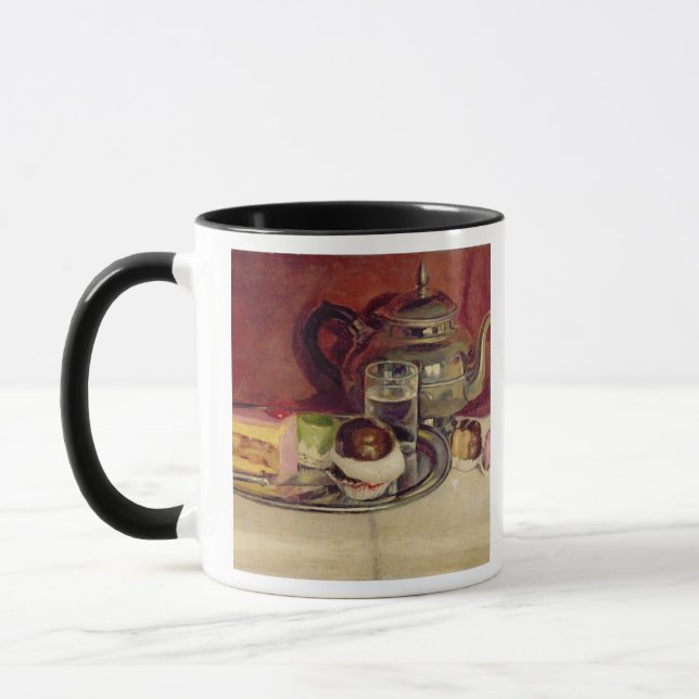 Caneca Ainda vida com bolos e um bule da prata (óleo (Esquerda)