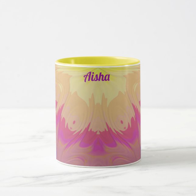 Caneca AISHA ~Zany 3D Fractal ~ Cor-rosa Azul Amarelo (Centro)