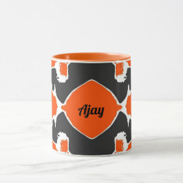 Caneca AJAY ~ Zany 3D Fractal ~ Laranja Branco Preto