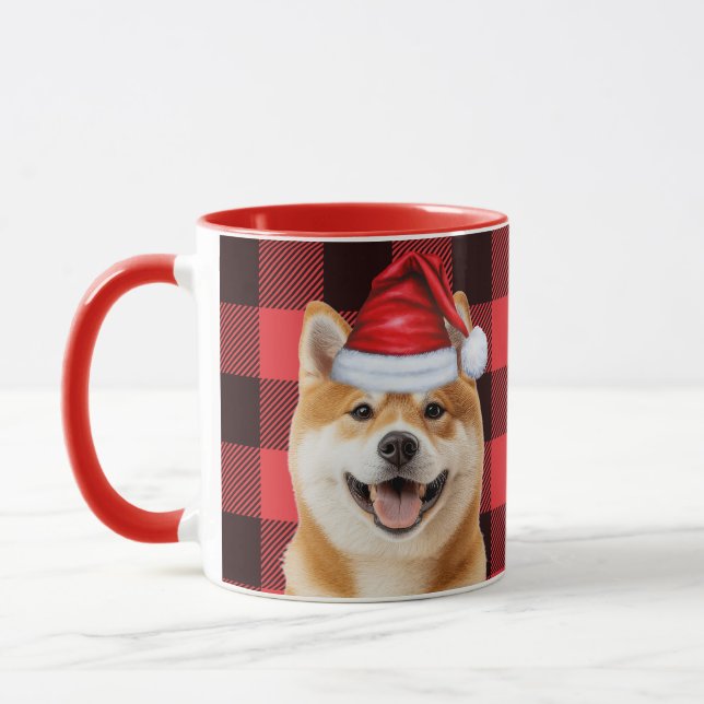 Caneca Akita Dog Lover Holiday Buffalo Plaid Christmas (Esquerda)