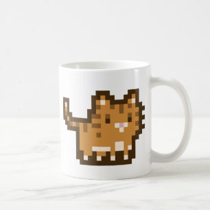 Caneca alaranjada da arte do pixel do gato