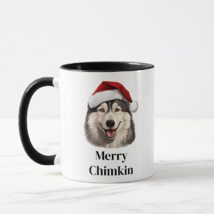 Caneca Alaskan Malamute Cachorro Chapéu de Papai Noel Nat