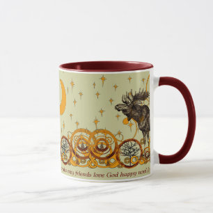 Caneca Alce Rodopio Estrelas Lua Paz Alegria Ho Ho Ho Ste